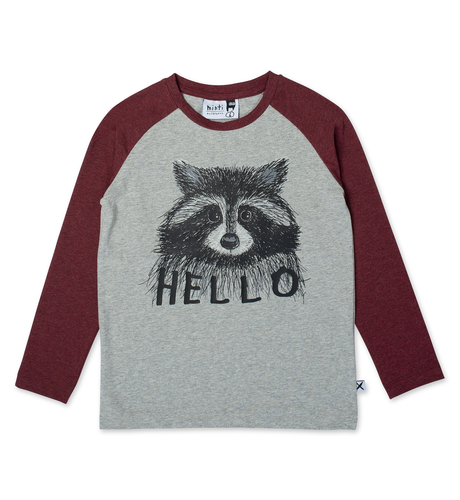 Minti Hello Racoon LS Tee - Grey & Red Motley