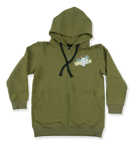 Hello Stranger Skull Hand Zip Hood - Pesto Green