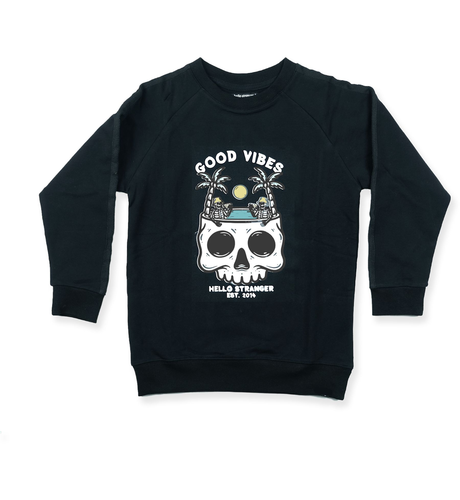 Hello Stranger Good Vibes Raglan Crew - Black