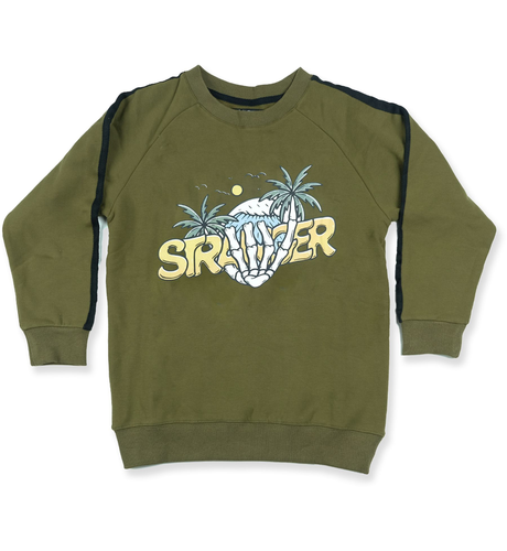 Hello Stranger Skull Hand Raglan Crew - Pesto Green