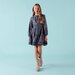 Designer Kidz Caitlin L/S Floral Frill Dress - Navy