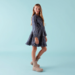Designer Kidz Caitlin L/S Floral Frill Dress - Navy