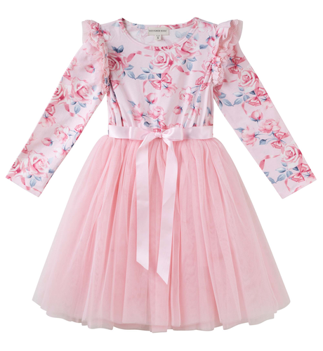 Designer Kidz Rose Bow L/S Tutu Dress - Pink
