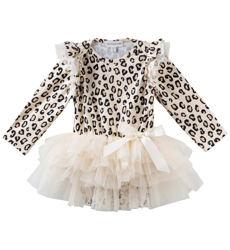 Designer Kidz Leopard Print L/S Tutu Romper