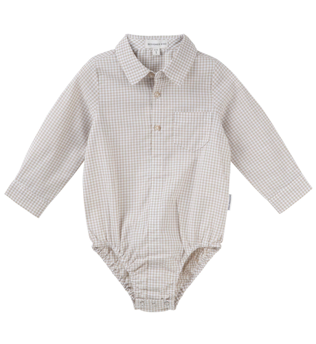 Designer Kidz Oliver L/S Gingham Romper - Oat