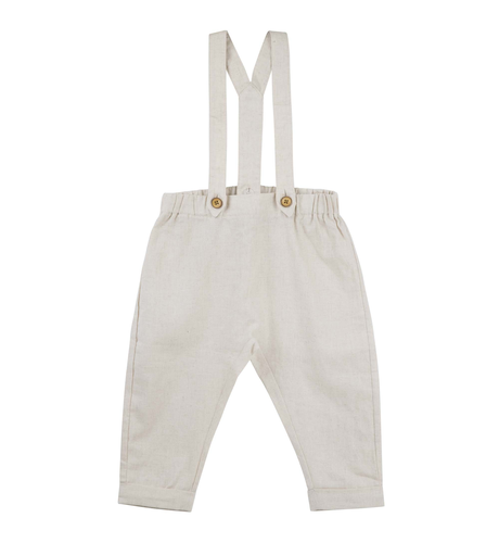 Designer Kidz Finley Linen Suspender Pants - Sand