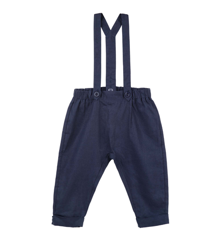 Designer Kidz Finley Linen Suspender Pants - Navy