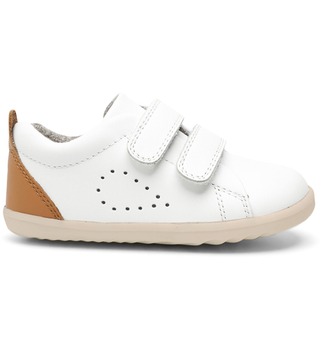 Bobux Step Up Grass Court - White + Caramel