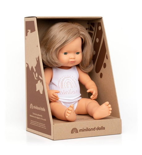 Miniland Doll Caucasian Dark Blond Girl - 38cm (Boxed)