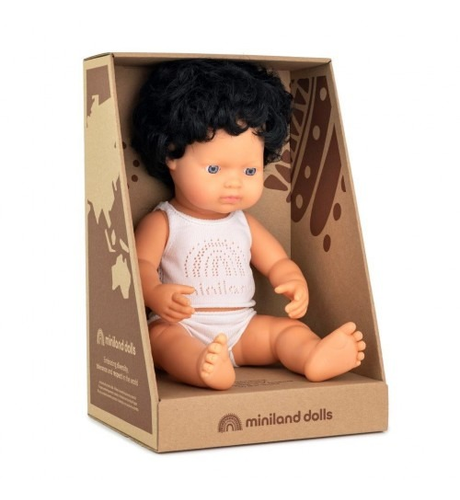 Miniland Doll Caucasian Black Curly Hair Boy - 38cm (Boxed)