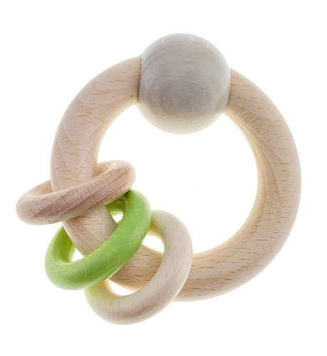 Hess-Spielzeug Rattle Round With Ball and 3 Rings Natural/Apple Green