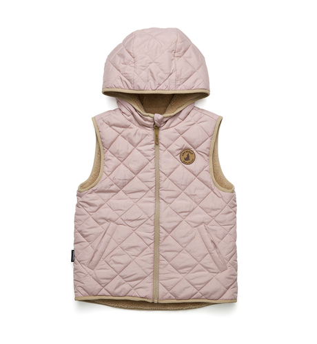 Crywolf Reversible Hooded Yeti Vest - Dusty Pink/Camel