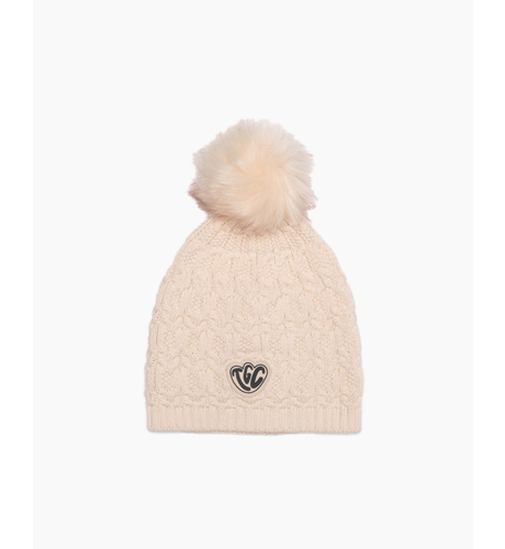 The Girl Club Cream Lace Knit Pom Pom Beanie