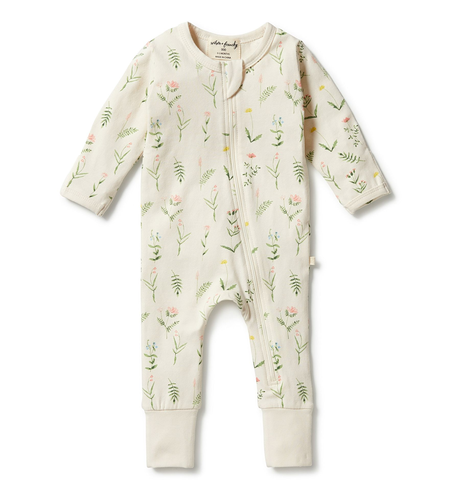 Wilson & Frenchy Organic Zipsuit With Feet - Wild Flower