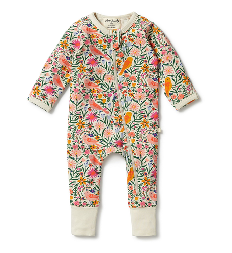 Wilson & Frenchy Organic Zipsuit With Feet - Birdy Floral