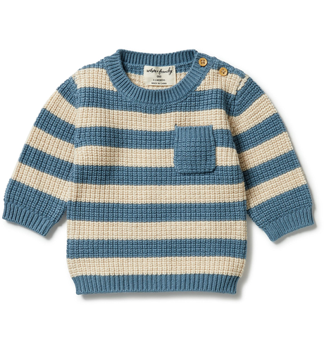 Wilson & Frenchy Knitted Stripe Pocket Jumper - Arctic Blast