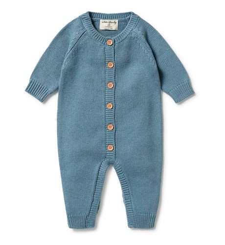 Wilson & Frenchy Knitted Button Growsuit - Arctic Blast