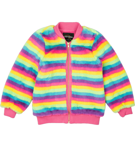 Rock Your Kid Fluorescent Stripe Faux Fur Jacket