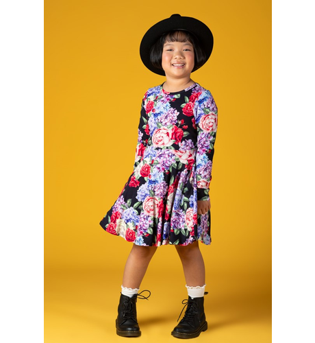 Rock Your Kid Midnight Florals L/S Waisted Dress