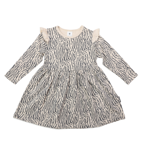 Korango Tiger Stripe Cotton Frill Dress - Tapioca