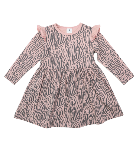 Korango Tiger Stripe Cotton Frill Dress - Dusty Pink