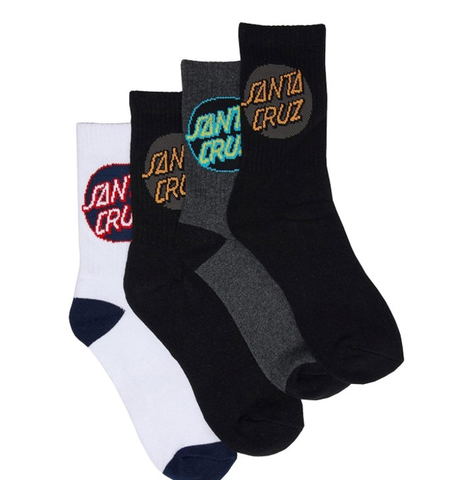 Santa Cruz Other Dot Crew Socks 4pk (Youth 2-8) - Blk/Wht/Char