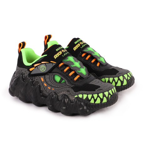 Skechers Kids Skech-O-Saurus Lights Dino Tracker - Black/Lime