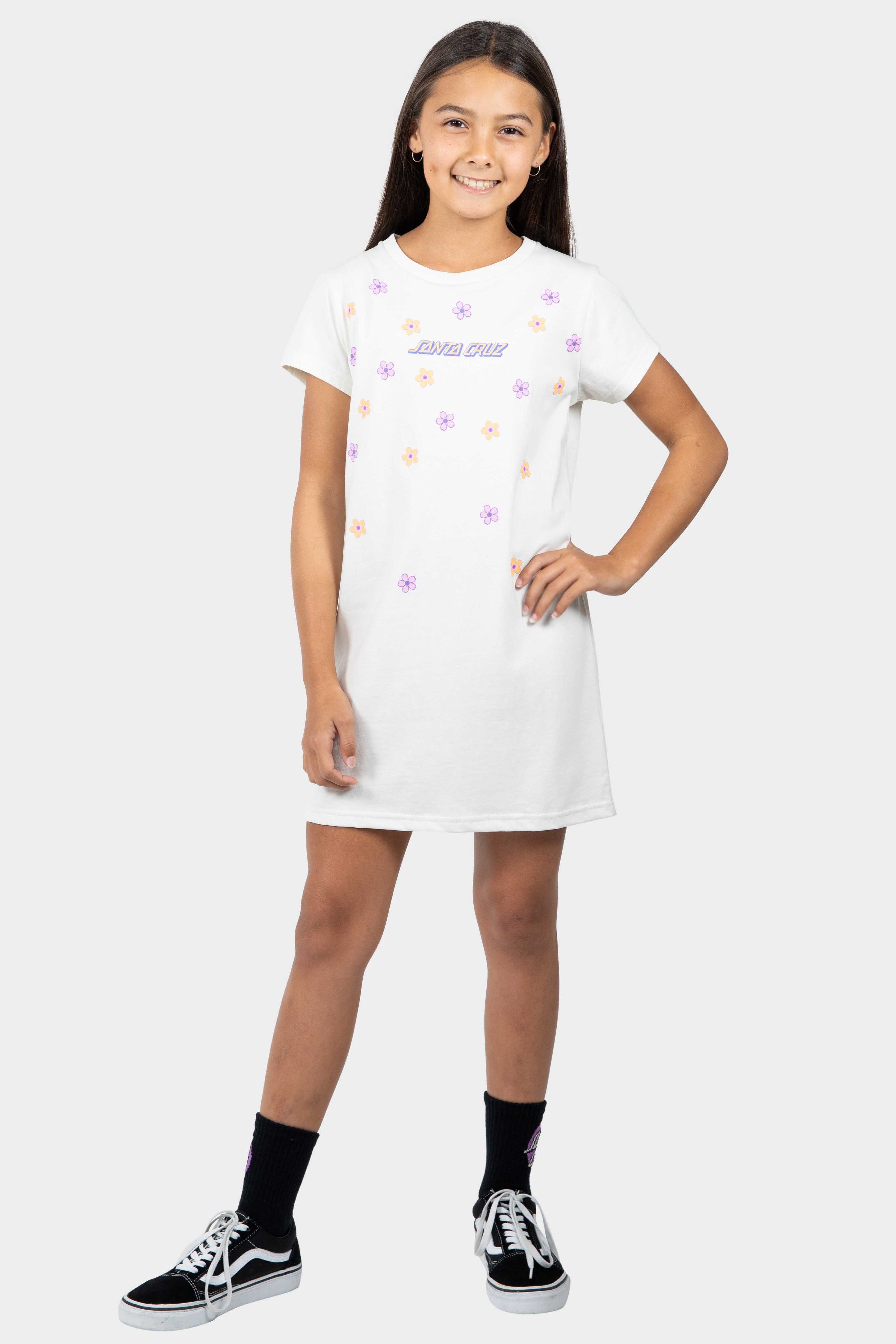 Santa Cruz Solid Strip Bloom Dress Cream CLOTHING-GIRL-Girls