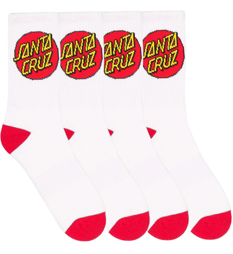 Santa Cruz Classic Dot Crew Socks 4pk (Youth 2-8) - White
