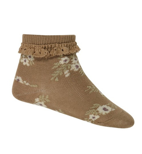 Jamie Kay Jacquard Floral Socks - Caramel Cream