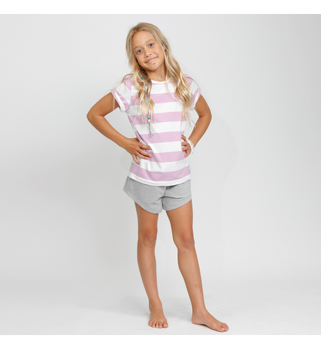 HS Girls S/S Classics Tee - Pale Purple Stripe