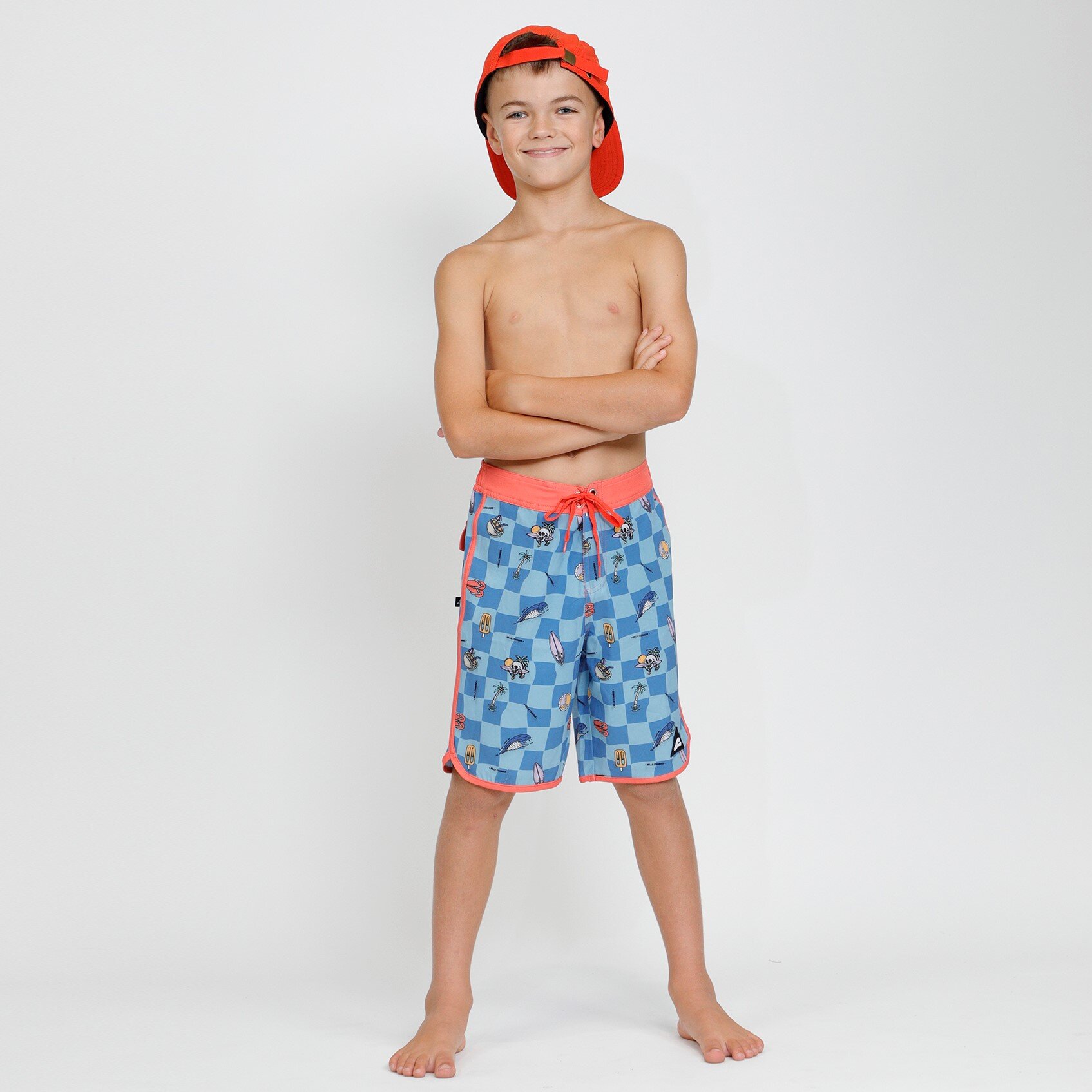 HS Check Me Long Board Short Blue Check CLOTHING BOY Boys Shorts Kids Clothing NZ Shop Online Kid Republic S23 24 Hello Stranger SUM23