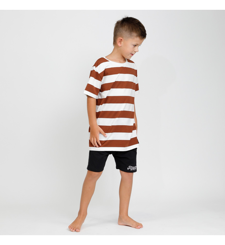 Hello Stranger Boys S/S Classics Tee - Brown Stripe