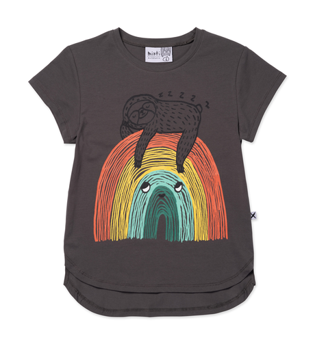 Minti Sloth-Bow Tee - Dark Grey