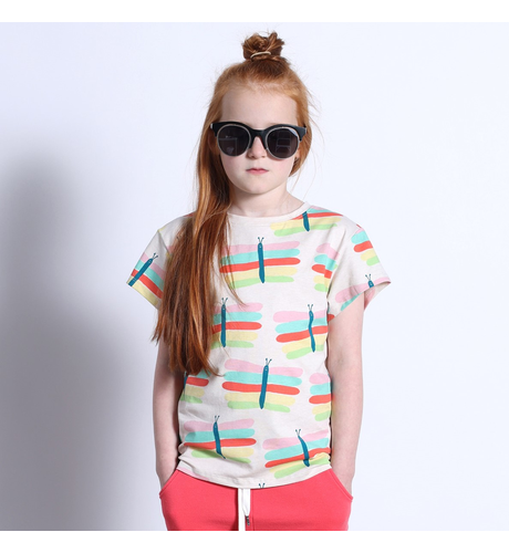 Minti Pastel Butterflies Tee - Oatmeal Marle