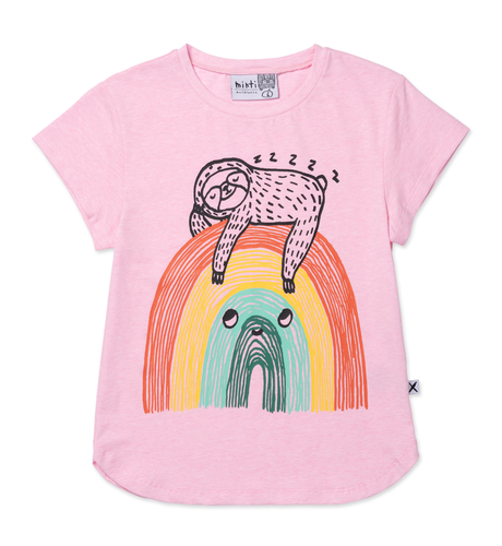 Minti Sloth-Bow Tee - Pink Marle