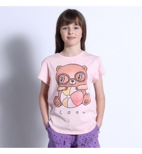 Minti Cool Beach Bear Tee - Pink Marle