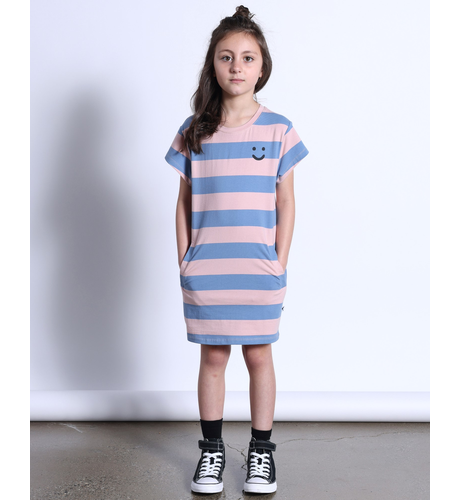 Minti Happy Face Tee Dress - Muted Pink/Muted Blue