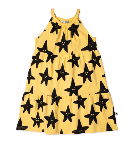 Minti Happy Stars Dress - Dull Yellow