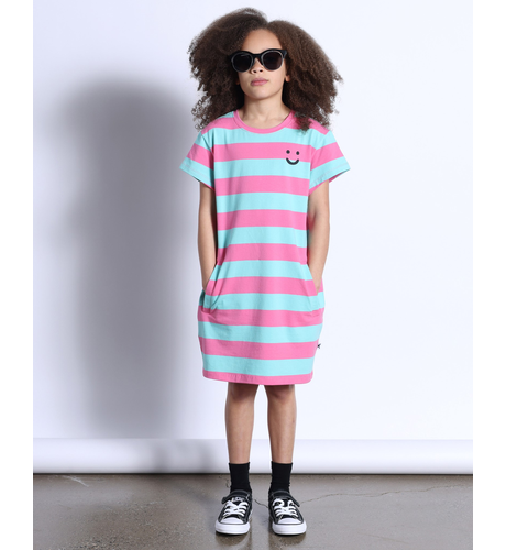 Minti Happy Face Tee Dress - Candy/Teal