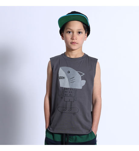 Minti Shark Mask Sleeveless Tee - Dark Grey