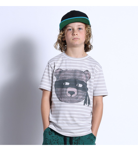 Minti Bear In Disguise Tee - Slate/White Stripe