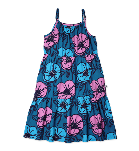 Minti Big Flowers Midi Woven Dress - Teal