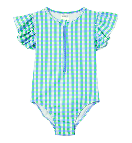 Milky Blue Gingham Swimsuit