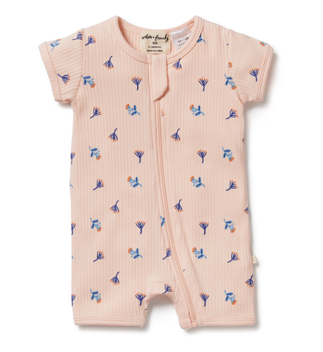 Wilson & Frenchy Little Flower Organic Rib Zipsuit