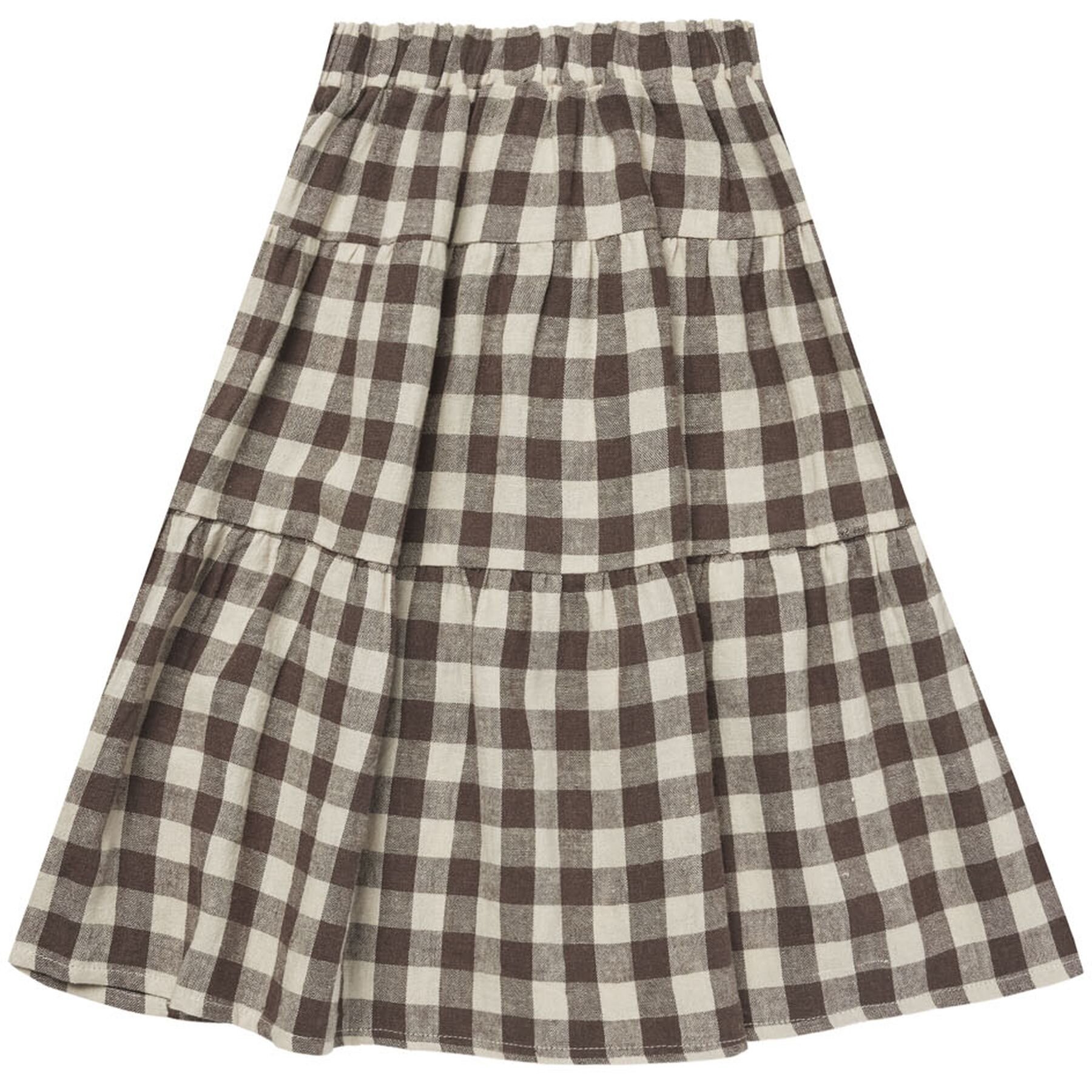 Rylee Cru Tiered Midi Skirt Charcoal Check CLOTHING-GIRL