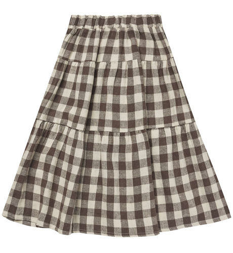 Rylee + Cru Tiered Midi Skirt - Charcoal Check