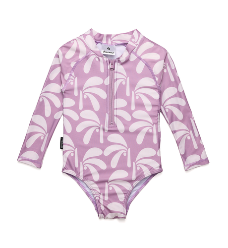 Crywolf Long Sleeve Swimsuit - Lilac Palms