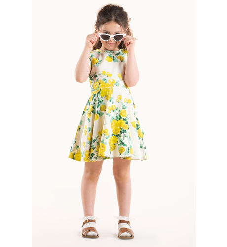 Rock Your Kid Yellow Roses Waisted Dress