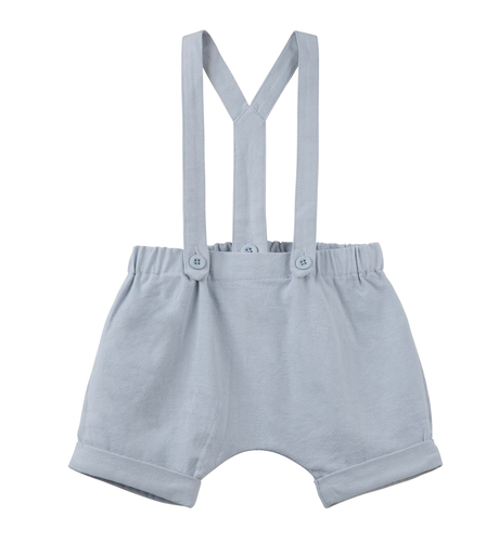 Designer Kidz Finley Linen Suspender Shorts - Ice Blue